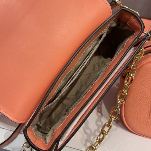 Michael Kors Carmen Small Monogram Flap Crossbody Sherbert Color - Picture 7 of 16